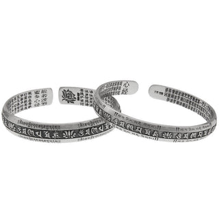 Buddha Gift 999 Sterling Silver Om Mani Padme Hum Heart Sutra Lotus Peace Bracelet Bangle