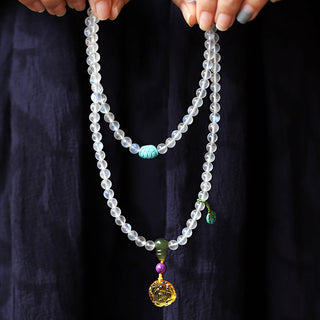 Buddha Gift 108 Mala Beads Moonstone Amber Lotus Turquoise Crystal Healing Bracelet