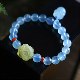 Buddha Gift Natural Aquamarine Amber Pixiu Peace Healing Charm Bracelet