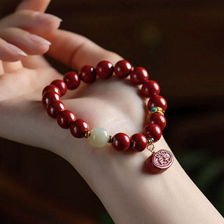Buddha Gift Cinnabar Jade Healing Protection Charm Bracelet