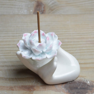 Buddha Gift Small Ceramic Lotus Hand Healing Meditation Incense Burner Decoration