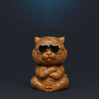 Buddha Gift Small Green Sandalwood Tiger Engraved Positive Desk Decorations