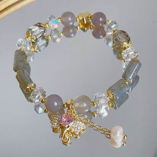 Buddha Gift Amethyst Green Aventurine Strawberry Quartz Positive Elephant Charm Bracelet