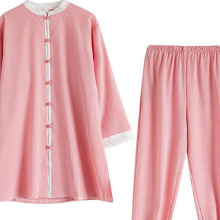 Buddha Gift 2Pcs Vintage Long Sleeve Shirt Top Pants Meditation Zen Tai Chi Cotton Linen Clothing Women's Set