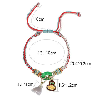 Buddha Gift Colorful Rope Chalcedony Lotus Jade Peace Buckle Harmony Gourd Charm Bracelet