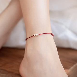 Buddha Gift 925 Sterling Silver Three Beads Protection String Bracelet Anklet
