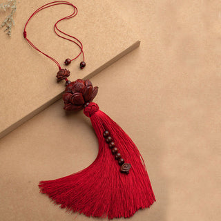 Buddha Gift Tibetan Small Leaf Red Sandalwood Lotus Luck Protection Tassel Decoration