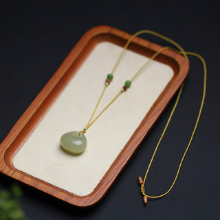 Buddha Gift Natural Hetian Jade Small Bag Pattern Prosperity String Necklace Pendant