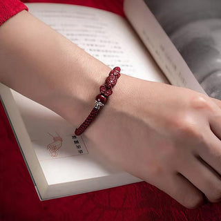 Buddha Gift Handcrafted PiXiu Cinnabar Wealth Luck Braided Bracelet