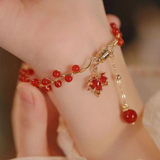 Buddha Gift Red Maple Leaf Luck Charm Bracelet