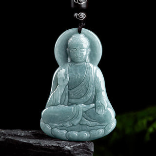 Buddha Gift Amitabha Buddha Natural Jade Lotus Amulet Compassion String Necklace Pendant