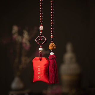 Buddha Gift Tibetan Small Leaf Red Sandalwood Lotus Cinnabar Sachet Protection Tassel Car Hanging Decoration