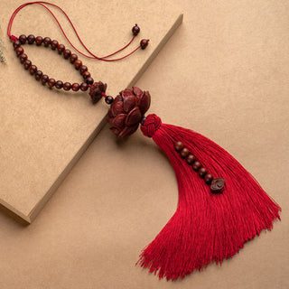 Buddha Gift Tibetan Small Leaf Red Sandalwood Lotus Luck Protection Tassel Decoration