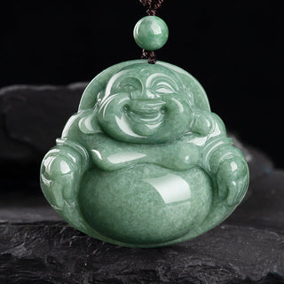 Buddha Gift Laughing Buddha Cyan Jade Harmony Necklace String Bead Pendant