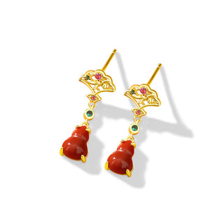 Buddha Gift 925 Sterling Silver Red Agate Gourd Auspicious Clouds Confidence Bracelet Necklace Pendant Earrings Set