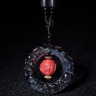 Buddha Gift FengShui Natural Rainbow Obsidian PiXiu Cinnabar Healing Necklace Pendant