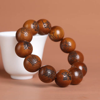 Buddha Gift Lightning Struck Jujube Wood Yin Yang Bagua Taoist Taboo Scripture Symbol Engraved Luck Bracelet