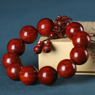 Buddha Gift Rosewood Green Sandalwood Small Leaf Red Sandalwood Dragon Carved Protection Bracelet
