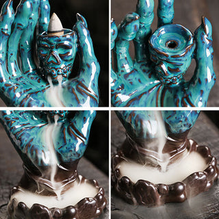 Buddha Gift Halloween Ghost Hand Skull Head Ceramic Peace Healing Incense Burner Decoration