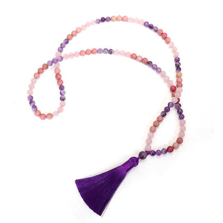 Buddha Gift 108 Mala Beads Amethyst Rose Quartz Spiritual Healing Tassel Bracelet