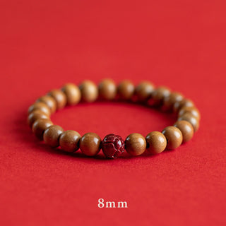 Buddha Gift Peach Wood Lotus Cinnabar Luck Wealth Bracelet