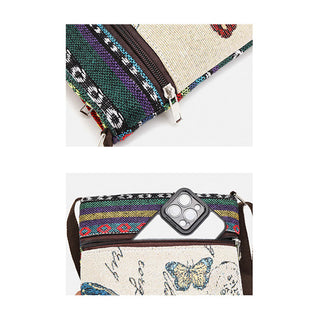 Buddha Gift Elephant Butterfly Embroidered Canvas Tote Bag Shoulder Bag Crossbody Bag