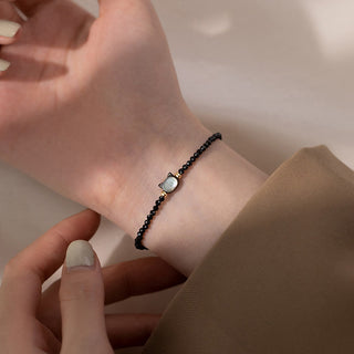 Buddha Gift 14K Gold Plated Black Spinel White Crystal Cute Cat Tridacna Stone Healing Bracelet