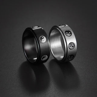 Buddha Gift Yin Yang Titanium Steel Balance Rotatable Ring