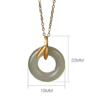 Buddha Gift 925 Sterling Silver Cyan Jade Peace Buckle Bamboo Leaf Harmony Necklace Pendant
