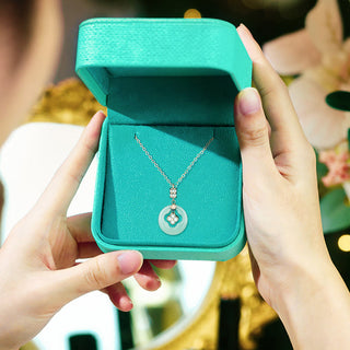 Buddha Gift 925 Sterling Silver Natural Hetian Jade Lucky Four Leaf Clover Zircon Necklace Pendant With Gift Box