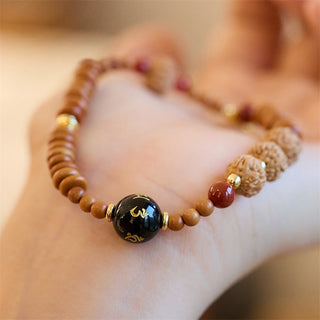 Buddha Gift Tibetan Bodhi Seed Black Onyx Smoky Quartz Om Mani Padme Hum Fu Character Wealth Bracelet