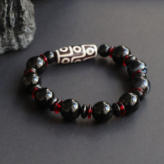 Buddha Gift Black Onyx Nine-Eye Dzi Bead Wealth Protection Bracelet