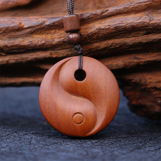 Buddha Gift Lightning Struck Jujube Wood Yin Yang Luck Protection Necklace Pendant