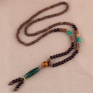 Buddha Gift Tibetan Wenge Wood Bodhi Seed Agate Elephant Protection Necklace Pendant