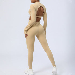 Buddha Gift 2Pcs Long Sleeve Backless Top Bra Leggings Pants Fitness Yoga Outfit Set