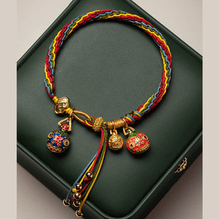 Buddha Gift Gold Swallowing Beast Family Luck Reincarnation Knot Colorful String Bracelet