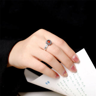 Buddha Gift925 Sterling Silver Lotus Red Agate Confidence Blessing Ring