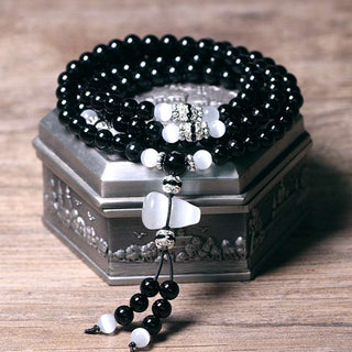 Buddha Gift Black Onyx White Crystal Bead Meditation Bracelet