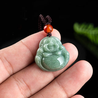 Buddha Gift Laughing Buddha Cyan Jade Success Necklace String Pendant
