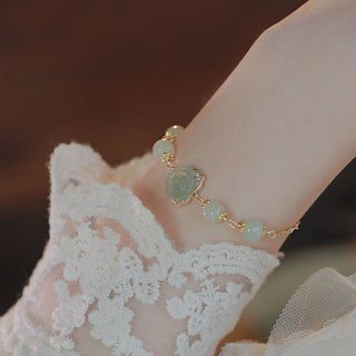 Buddha Gift 14K Gold Plated Hetian Jade Rose Flower Luck Chain Bracelet