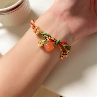 Buddha Gift Persimmon Red Agate Strength Reincarnation Knot Braid String Bracelet