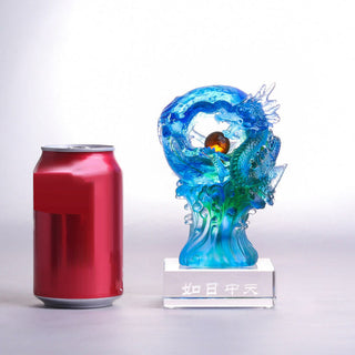 Buddha Gift Handmade Azure Dragon Liuli Crystal Art Piece Success Protection Home Office Decoration