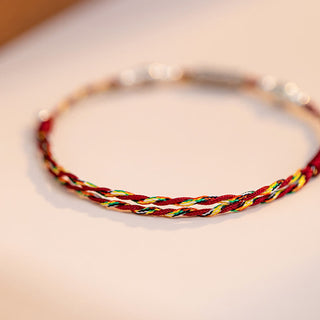 Buddha Gift 925 Sterling Silver Luck Koi Fish Braided Colorful String Bracelet Anklet