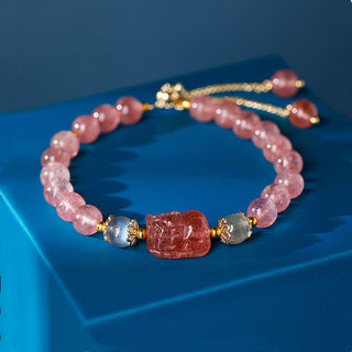 Buddha Gift Aquamarine Strawberry Quartz Amethyst Moonstone PiXiu Healing Bracelet