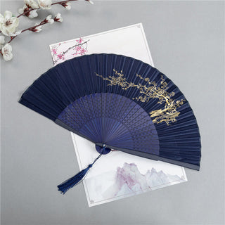 Buddha Gift Crane Dragonfly Lotus Peony Plum Blossom Butterfly Handheld Silk Bamboo Folding Fan 22.5cm