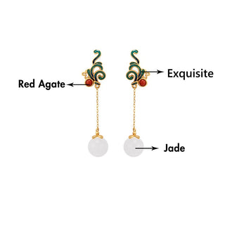 Buddha Gift Vintage White Jade Red Agate Bead Blessing Drop Dangle Earrings