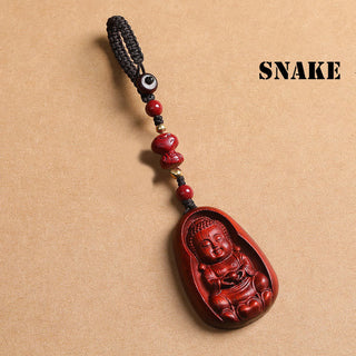 Buddha Gift Small Leaf Red Sandalwood Buddha Cinnabar Chinese Zodiac Amulet Protection Key Chain