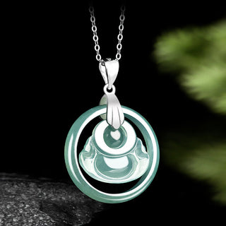 Buddha Gift 925 Sterling Silver Natural Jade Round Laughing Buddha Abundance Chain Necklace Pendant
