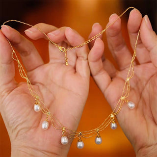 Buddha Gift Vintage 14K Gold Plated Pearl Bead Healing Multilayer Necklace Pendant