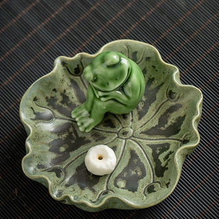 Buddha Gift Leaf Meditation Frog Pattern Healing Ceramic Incense Burner Decoration